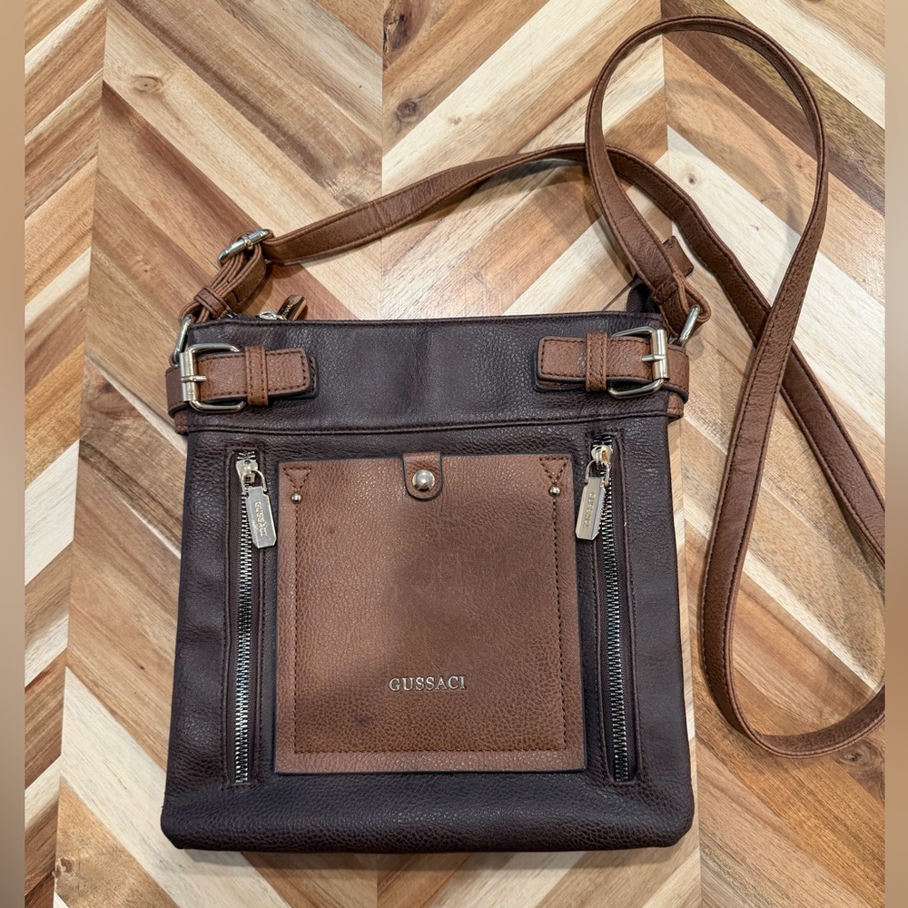 Gussaci Brown Leather Crossbody Bag
